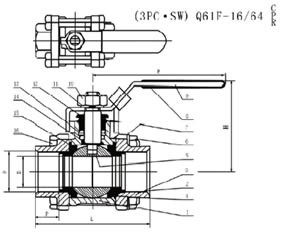 Q61F三片式承插焊球阀结构图