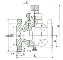 X44W-1.0三通铸铁旋塞阀外形尺寸图