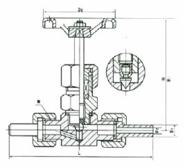 J21/3W-1.6/32P型外螺纹针型阀（带接管）外形尺寸图